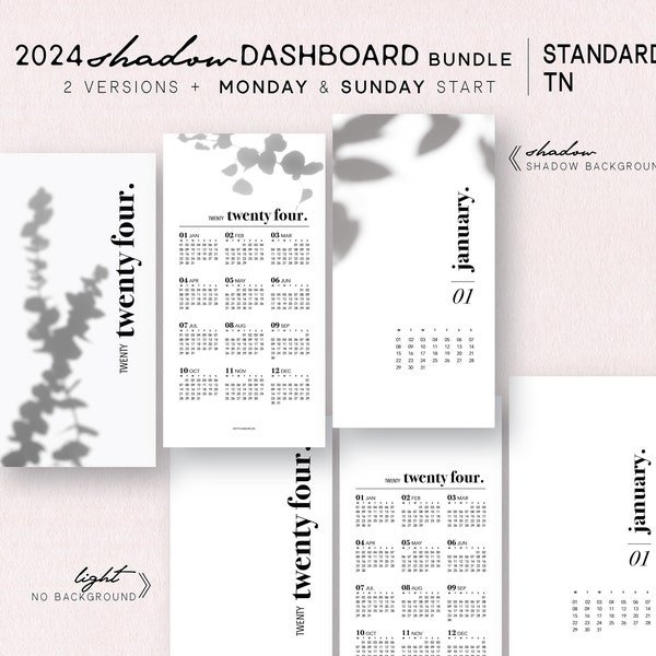 STANDARD TN *SHADOW* 2024 Dashboard Bundle | Printable | Calendar | Sunday+Monday Start