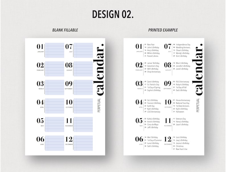 POCKET FILLABLE PERPETUAL Calendar Bundle Fillable & Etsy