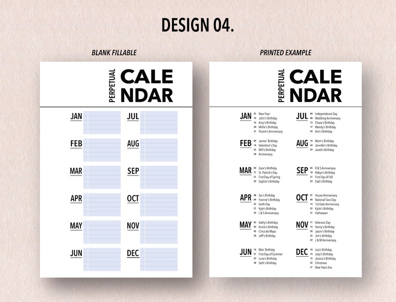 A6 FILLABLE PERPETUAL Calendar Bundle Fillable &amp; Printable | Etsy