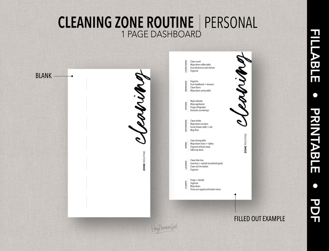 PERSONAL *FILLABLE* Cleaning ZONE Routine Insert | Fillable & Printable ...