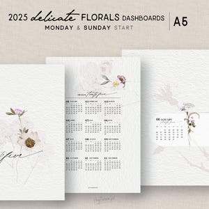 A5 2025 *DELICATE FLORALS* Dashboard Bundle | Printable | Calendar | Sunday+Monday Start