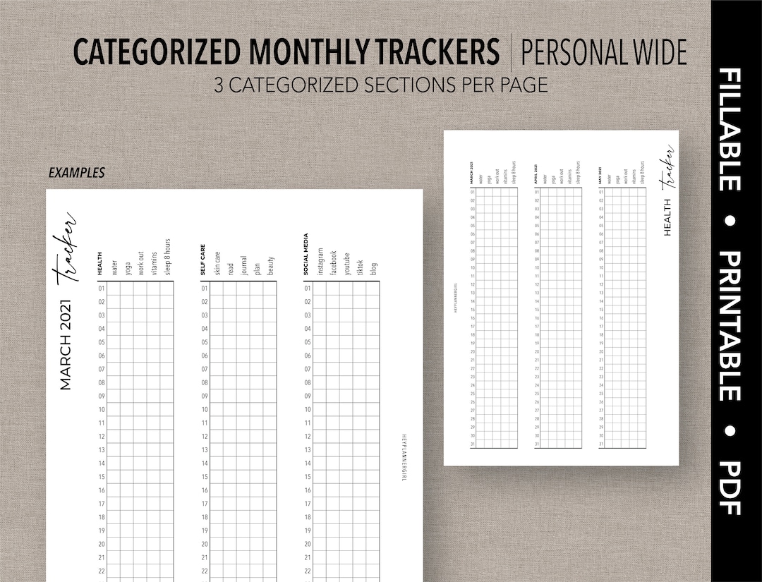 PERSONAL WIDE *FILLABLE* Categorized Monthly Trackers | Fillable ...