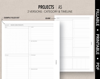 A5 *FILLABLE* PROJECTS Insert | Fillable & Printable | 2 Versions - Category or Timeline