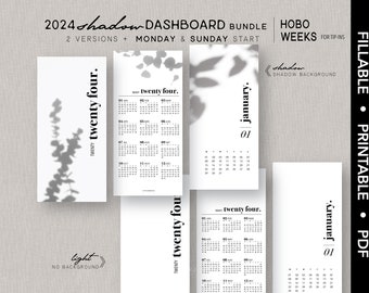 HOBONICHI WEEKS for tip-ins *SHADOW* 2024 Dashboard Bundle | Printable | Calendar | Sunday+Monday Start