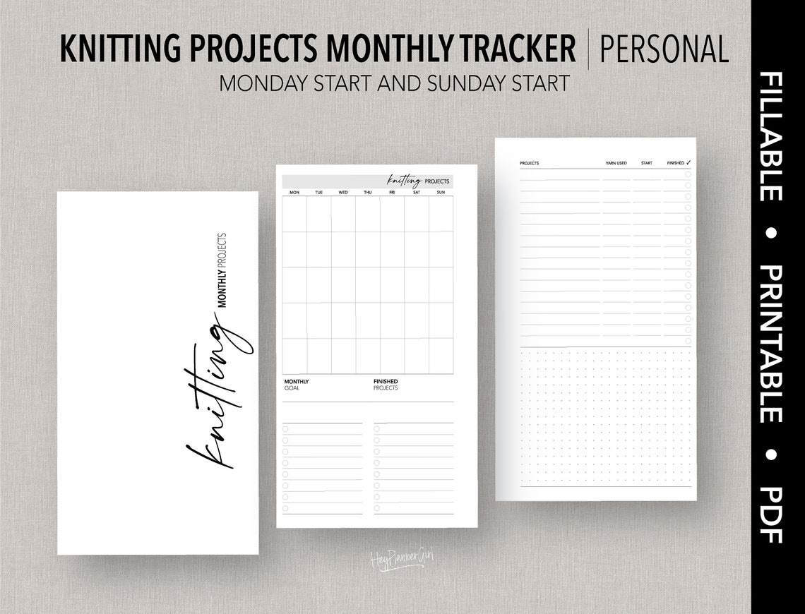 PERSONAL FILLABLE KNITTING Projects Monthly Tracker - Etsy