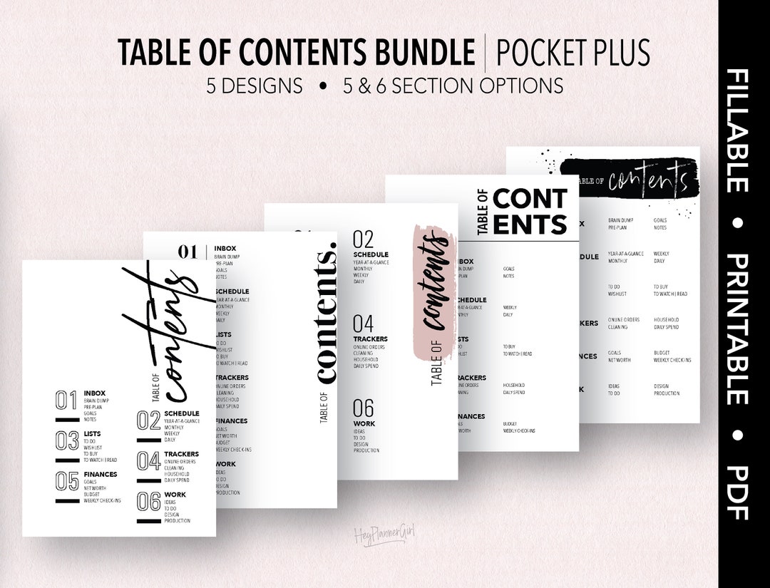 Fillable Table Hand Out POCKETPLUS *FILLABLE* TABLE of Contents Bundle | Fillable & Printable ...