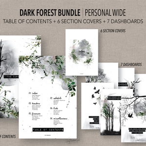 PERSONAL WIDE *Fillable* DARk FOREST Bundle |  Fillable & Printable | Table of Contents + 6 Section Covers + 7 Dashboards