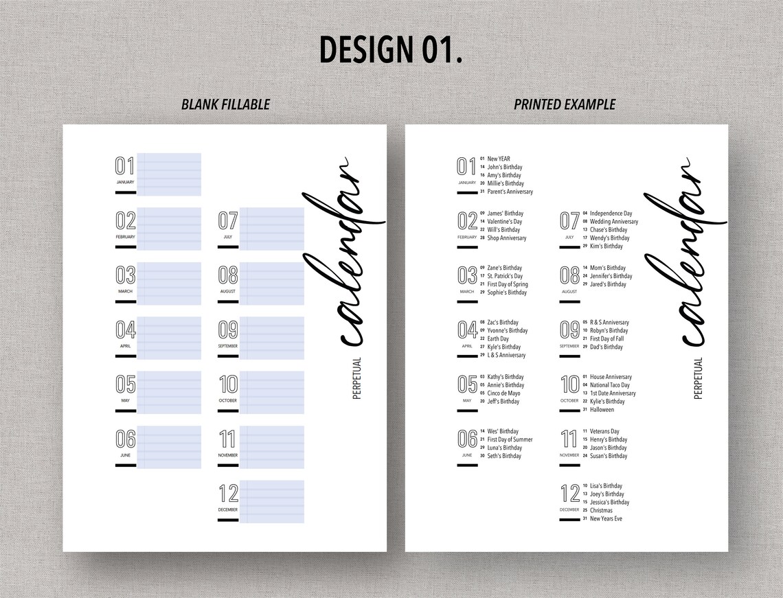 B6 FILLABLE PERPETUAL Calendar Bundle Fillable &amp; Printable | Etsy