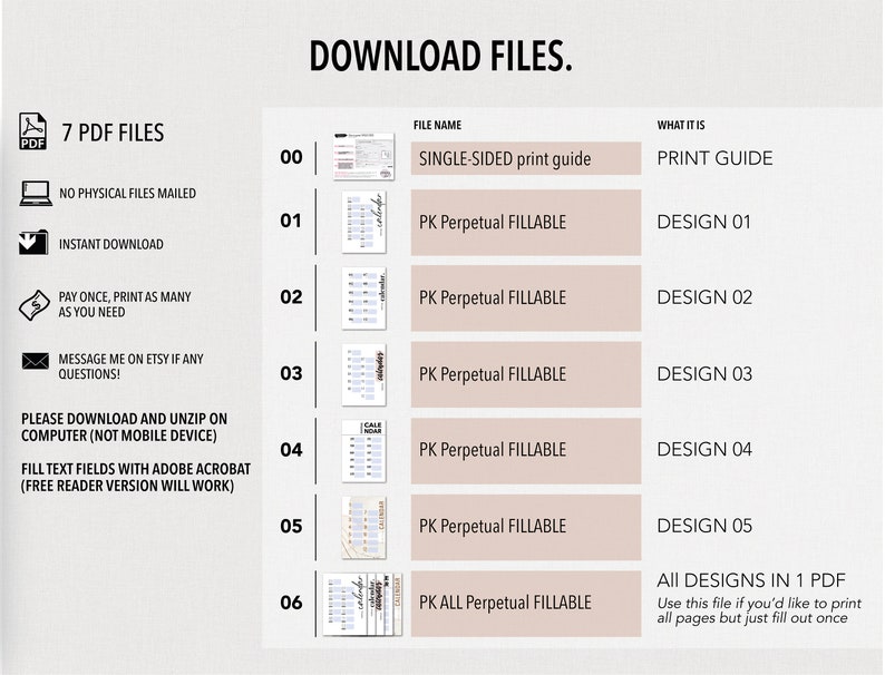 POCKET FILLABLE PERPETUAL Calendar Bundle Fillable & Etsy