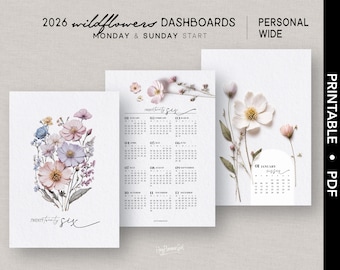PERSONLIGT_OMFATTANDE 2026 *VILDBLOMMOR* Dashboardpaket | Utskrivbar | Kalender | Söndag+Måndag Start