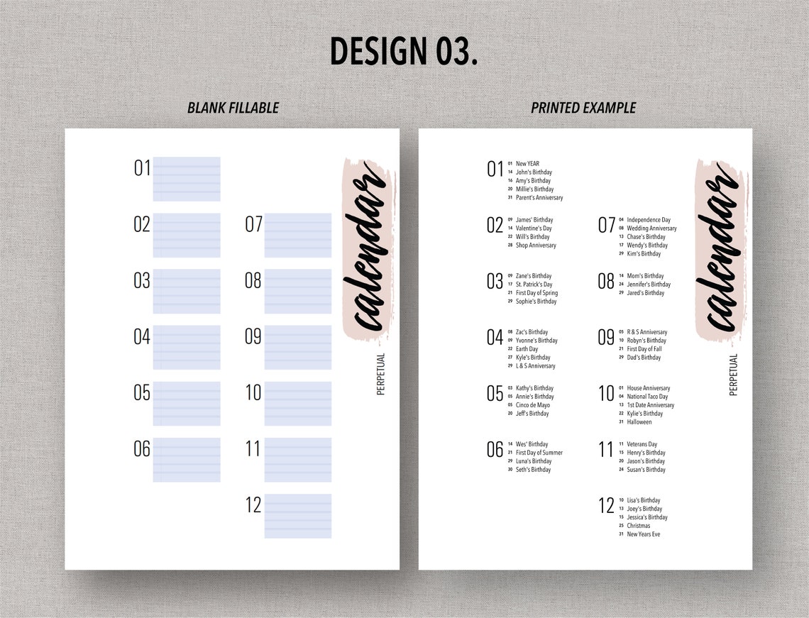 B6 FILLABLE PERPETUAL Calendar Bundle Fillable & Printable | Etsy