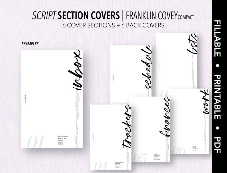 FRANKLIN COVEY Compact FILLABLE script Section Covers | Etsy