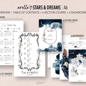 A6 *FILLABLE* STARS & DREAMS Bundle |  Fillable Printable | Table of Contents + 6 Section Covers + 6 Dashboards + Yearly Overview
