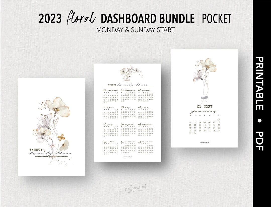POCKET FLORAL 2023 Dashboard Bundle Printable Calendar - Etsy