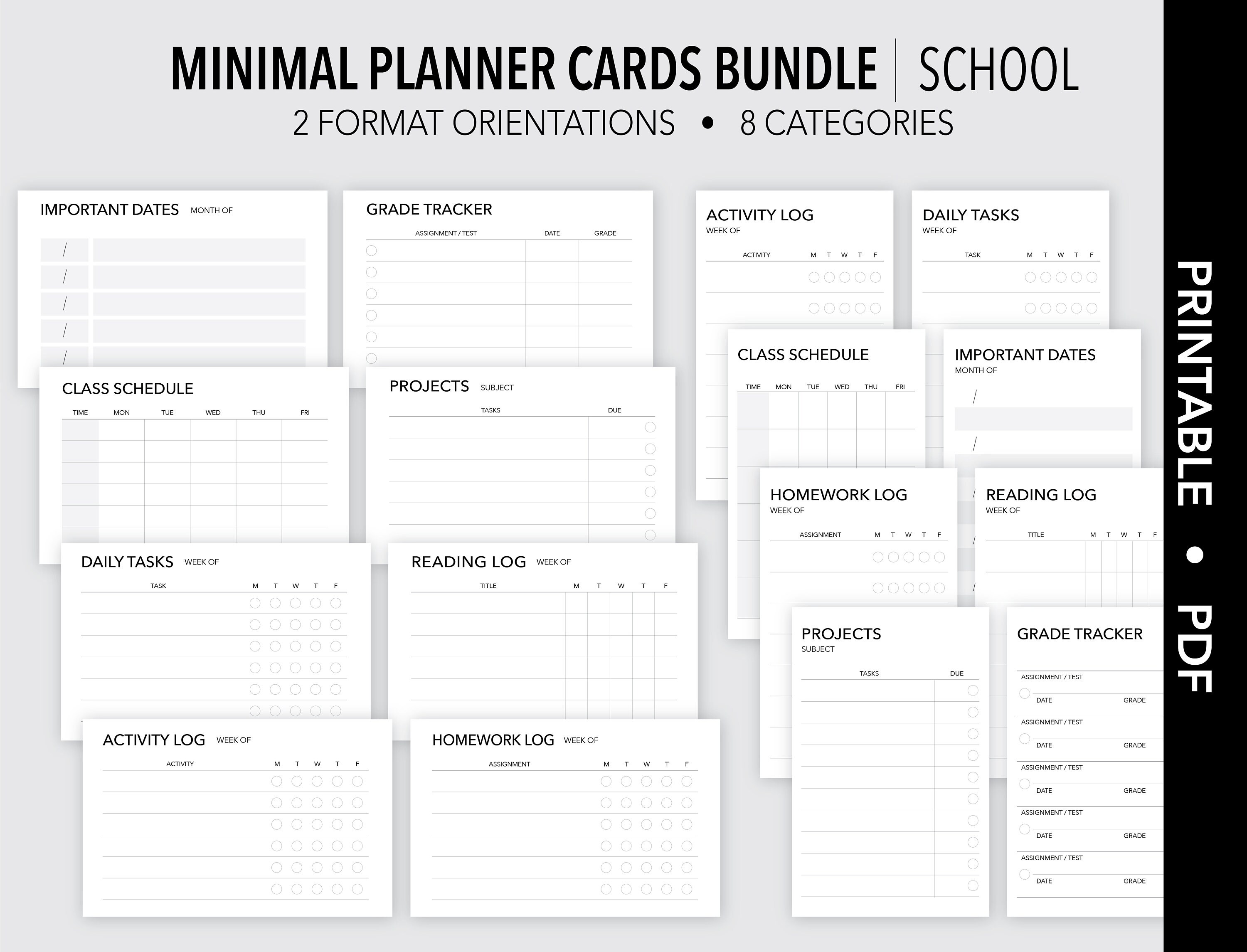 SCHOOL MINIMAL PRINTABLE Planner Cards Bundle Virtual - Etsy