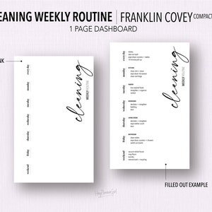 FRANKLIN COVEY Compact *FILLABLE* Cleaning Weekly Routine Insert | Fillable & Printable | Minimal Insert