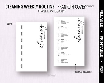 FRANKLIN COVEY Compact *FILLABLE* Cleaning Weekly Routine Insert | Fillable & Printable | Minimal Insert