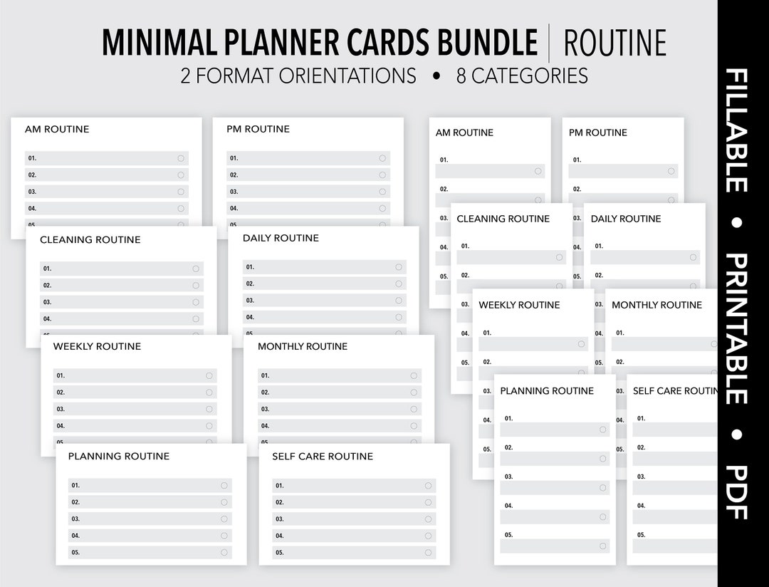 Fillable Routine ROUTINE MINIMAL *FILLABLE* Planner Cards Bundle | Routine Cards | Task ...