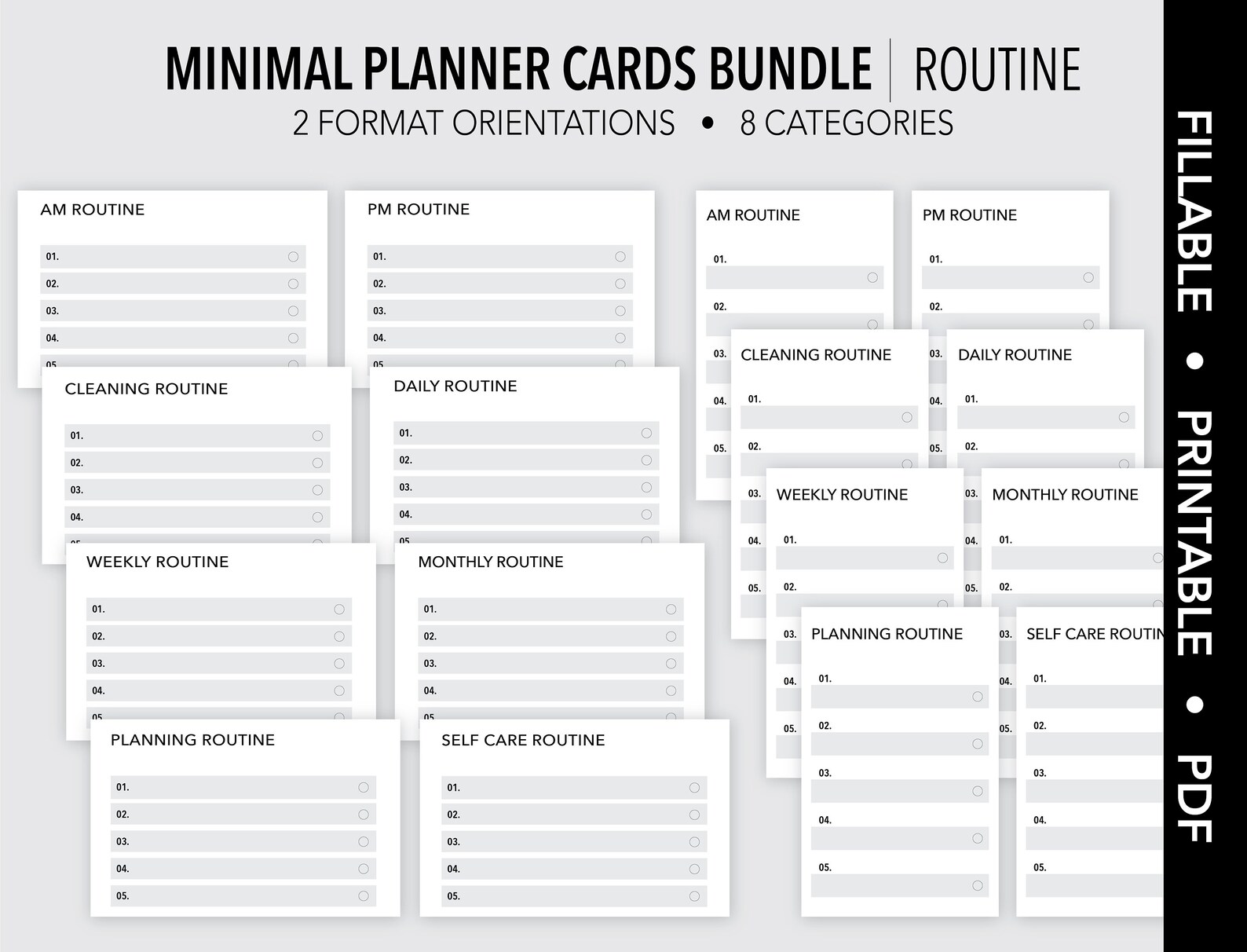 ROUTINE MINIMAL FILLABLE Planner Cards Bundle Routine - Etsy