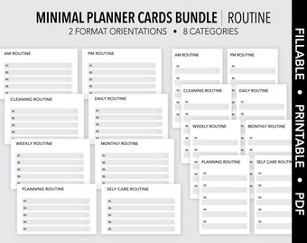 ROUTINE MINIMAL *FILLABLE*  Planner Cards Bundle | Routine Cards | Task Cards | Fillable & Printable | Fits All Card Slots