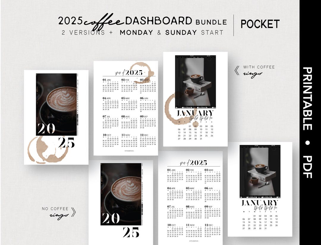 POCKET 2025 *COFFEE* Dashboard Bundle | Printable | Calendar | Sunday ...