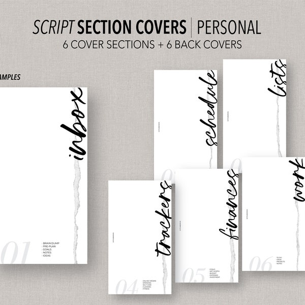 PERSONAL *FILLABLE* {script} Section Covers | Fillable & Printable | 6 Cover Sections