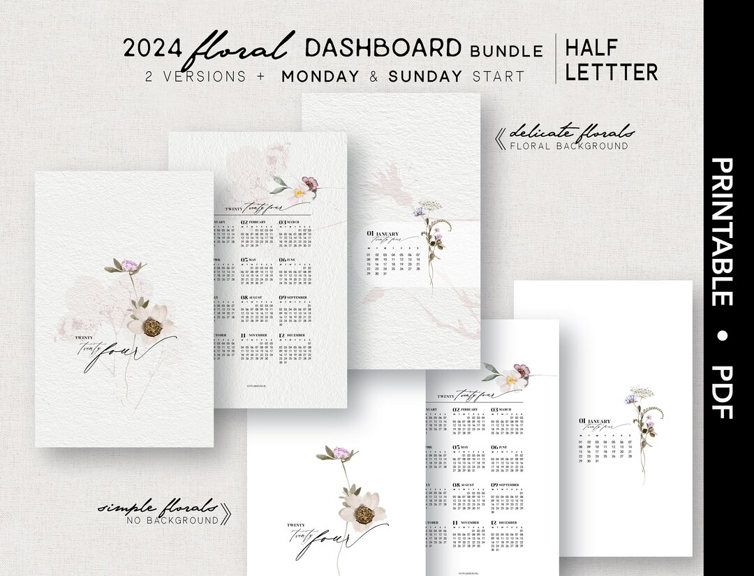 HALF LETTER FLORAL 2024 Dashboard Bundle Printable - Etsy Canada
