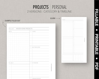 PERSONAL *FILLABLE* PROJECTS Insert | Fillable & Printable | 2 Versions - Category or Timeline