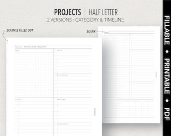 HALF_LETTER *FILLABLE* PROJECTS Insert | Fillable & Printable | 2 Versions - Category or Timeline