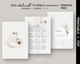 PERSONLIGT_OMSLAG 2026 *DELIKA BLOMMOR* Dashboard-paket | Utskrivbar | Kalender | Söndag+Måndag Start