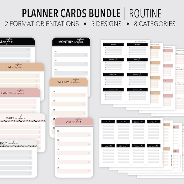 ROUTINE *FILLABLE* Planner Cards Bundle | Routine Cards | Task Cards |  Fillable & Printable | 5 Designs | Fits All Card Slots