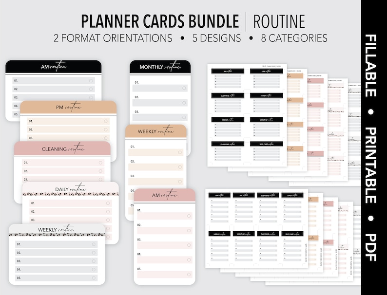 ROUTINE *FILLABLE* Planner Cards Bundle | Routine Cards | Task Cards | Fillable & Printable | 5 Designs | Fits All Card Slots image 1