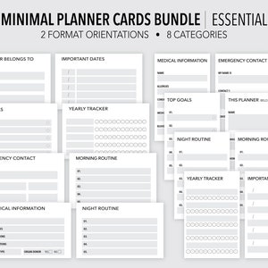 Pacchetto di carte planner ESSENZIALI MINIME *COMPILABILI* / Informazioni essenziali / Carte da portafoglio / Compilabili e stampabili / Si adatta a tutti gli slot per carte