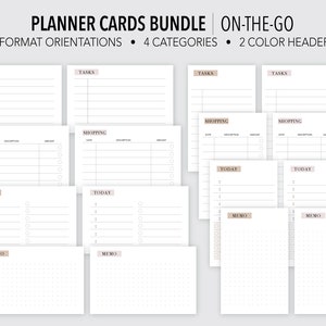 ON-the-GO * PRINTABLE * Planner Cards Bundel | Gemarkeerde kopteksten | Minimale | Portemonnee Kaarten | 4 Categorieën | Functionele | Past op alle kaartsleuven