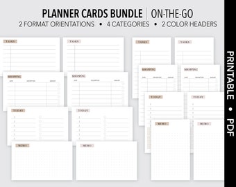 ON-the-GO *PRINTABLE* Planner Cards Bundle  | Highlighted Headers | Minimal | Wallet Cards | 4 Categories | Functional | Fits All Card Slots