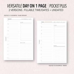 POCKET_PLUS Compact *FILLABLE* VERSATILE Do1P | DAY on 1 Page | 2 Versions | Fillable & Printable | Minimal Insert