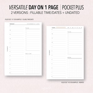Könnte beinhalten: Zwei druckbare Versionen einer Tagesplanerseite. Die erste Version ist mit "27. November 2023" datiert und enthält einen Abschnitt für "To Do" und ein "Daily Log"-Raster. Die zweite Version ist undatiert und enthält einen Abschnitt für "To Do" und ein "Notes"-Raster.