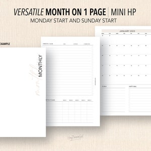 Könnte beinhalten: Eine druckbare monatliche Planervorlage mit einem Kalenderrraster, einer To-Do-Liste und einem Abschnitt für Glückliches Mail. Die Vorlage ist für die Verwendung mit einem Mini Happy Planner konzipiert.