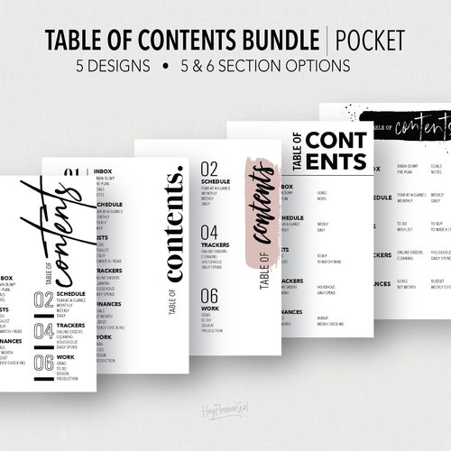 POCKET FILLABLE Table of Contents Bundle Fillable & Etsy