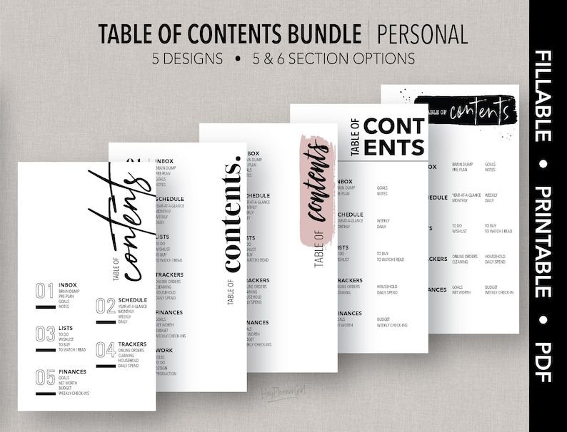Fillable Table Hand Out PERSONAL *FILLABLE* Table of Contents Bundle | Fillable & Printable ...