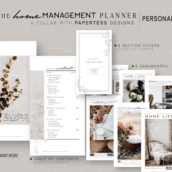 PERSONAL *fillable* The HOME MANAGEMENT Planner Bundle |  A Collaboration with PaperTessDesigns | Fillable Printable