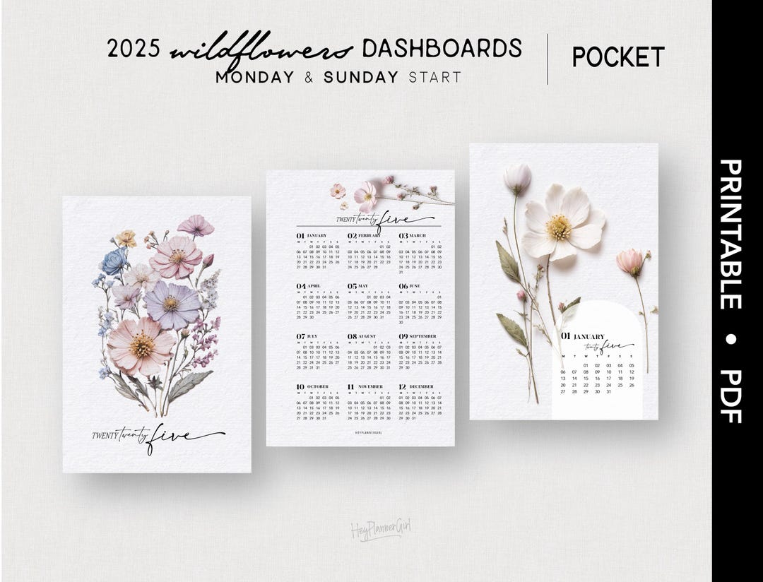 POCKET 2025 *WILDFLOWERS* Dashboard Bundle | Printable | Calendar ...