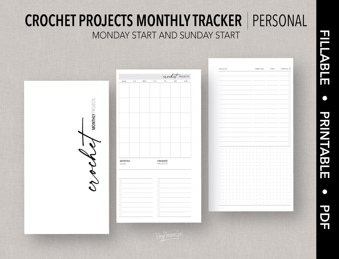 PERSONAL *FILLABLE* CROCHET Projects Monthly Tracker | Fillable ...