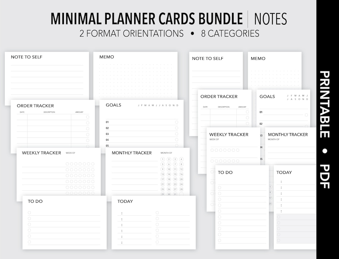 NOTES MINIMAL PRINTABLE Planner Cards Bundle Note Taking - Etsy