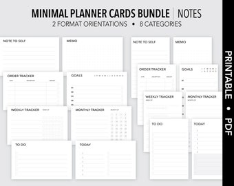 NOTES MINIMAL *PRINTABLE* Planner Cards Bundle  | Note Taking | Wallet Cards |  Printable | Functional | Fits All Card Slots