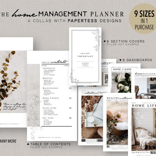 9 SIZE_BUNDLE *fillable* The HOME MANAGEMENT Planner Bundle |  A Collaboration with PaperTessDesigns | Fillable Printable