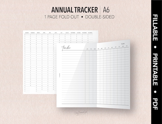 A6 *FILLABLE* Annual Tracker Fold Out Insert | Fillable & Printable | Minimal Insert
