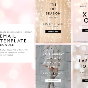 Black Friday Cyber Monday Sale Email Marketing Template, Glitter Email Newsletter, Fully Editable PSD or Canva Template, Instant Download