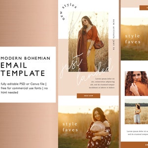 Boho Fashion Email Marketing Template, Fully Editable PSD or Canva Email Template, Boho Neutral Email Newsletter Template, Instant Download