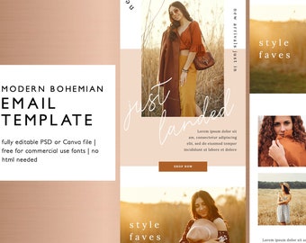 Boho Fashion Email Marketing Template, Fully Editable PSD or Canva Email Template, Boho Neutral Email Newsletter Template, Instant Download